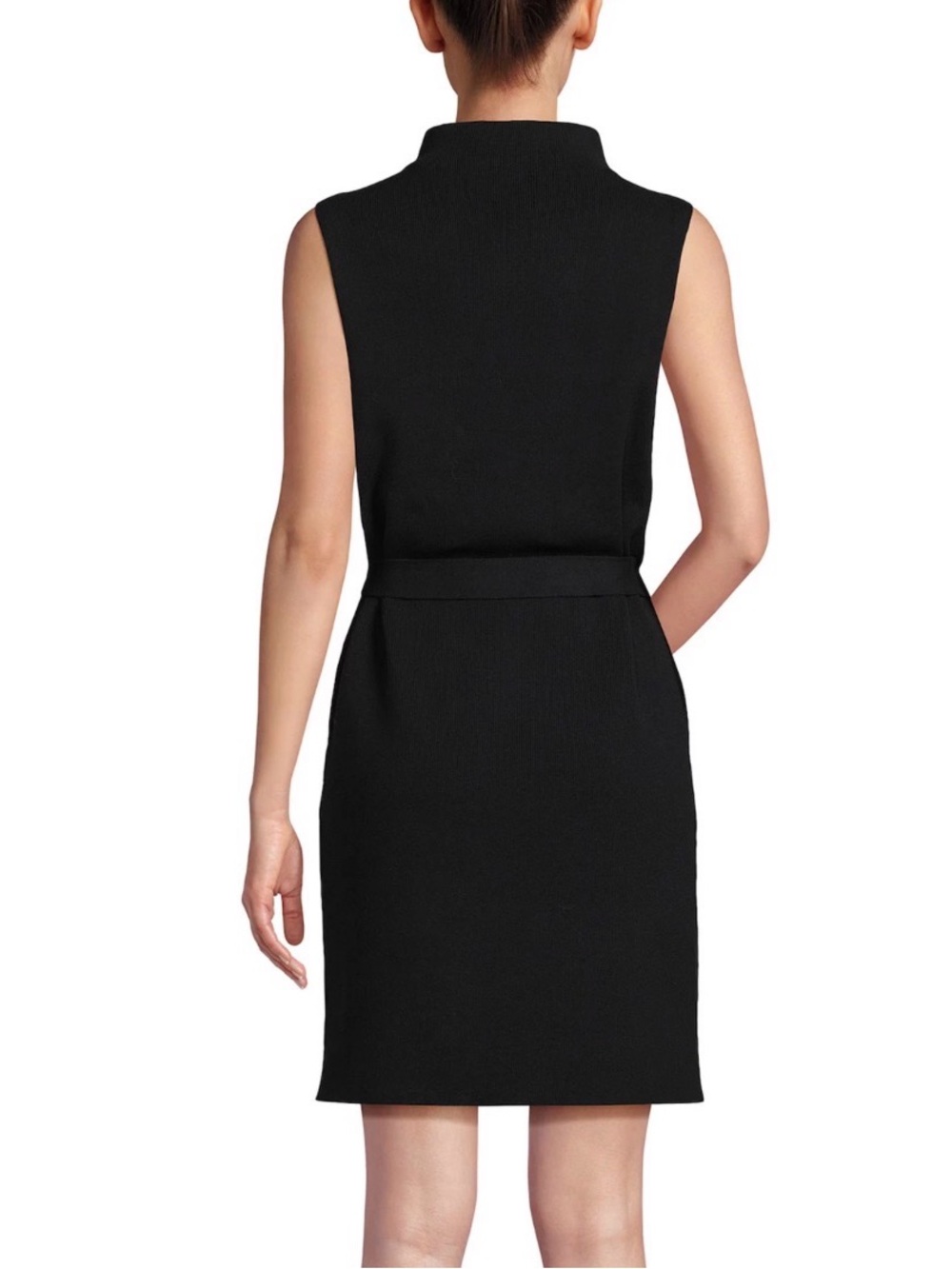 Lands' End Sleeveless Black Mock-Neck Tie-Waist Knit Dress - Picture 2 of 11